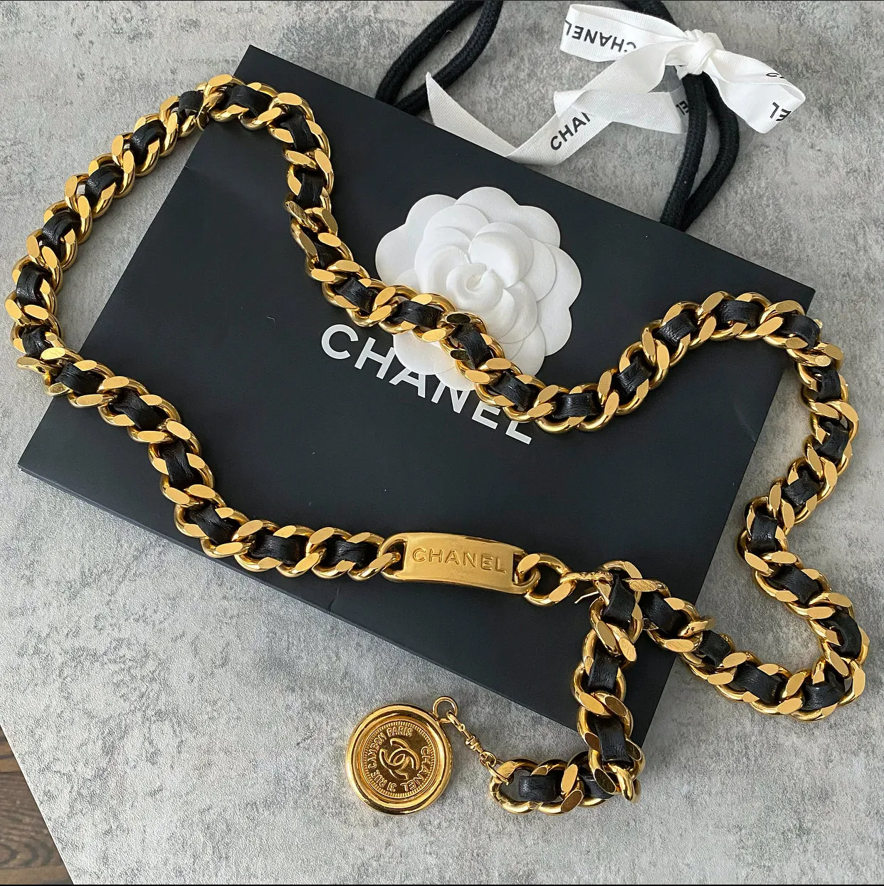 Chanel Vintage 1990’s Single Braided Medallion Chain Belt