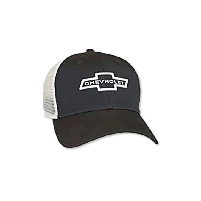 Chevy Black Cap White Mesh 3D Raised Heritage Bowtie