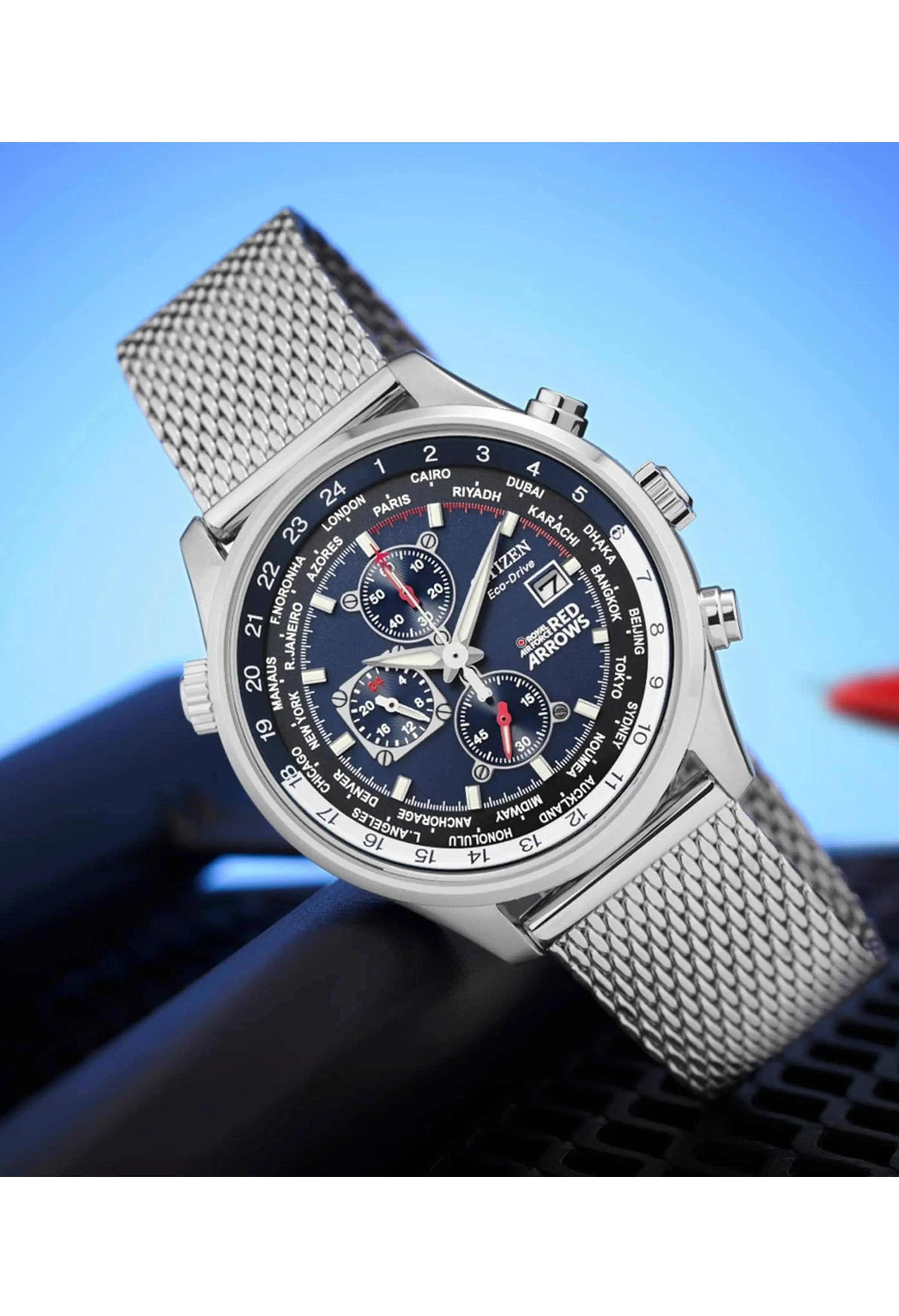Citizen Gents Stainless Steel Eco-Drive Red Arrows Blue Chronograph Bracelet Watch