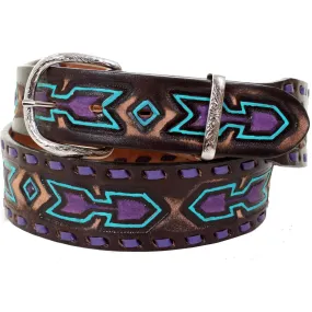 CLEARANCE - Brown Vintage Tooled Belt - B988A