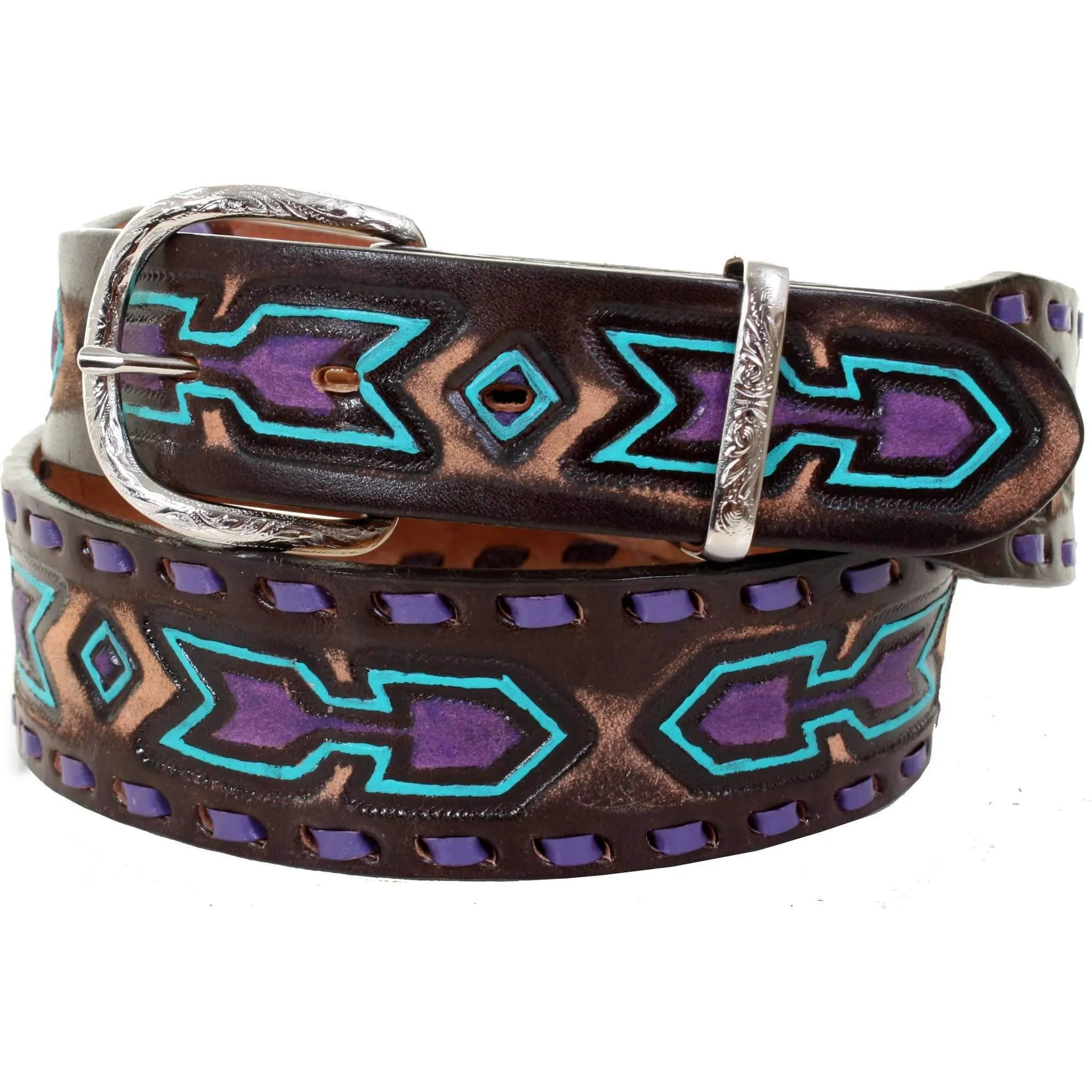 CLEARANCE - Brown Vintage Tooled Belt - B988A
