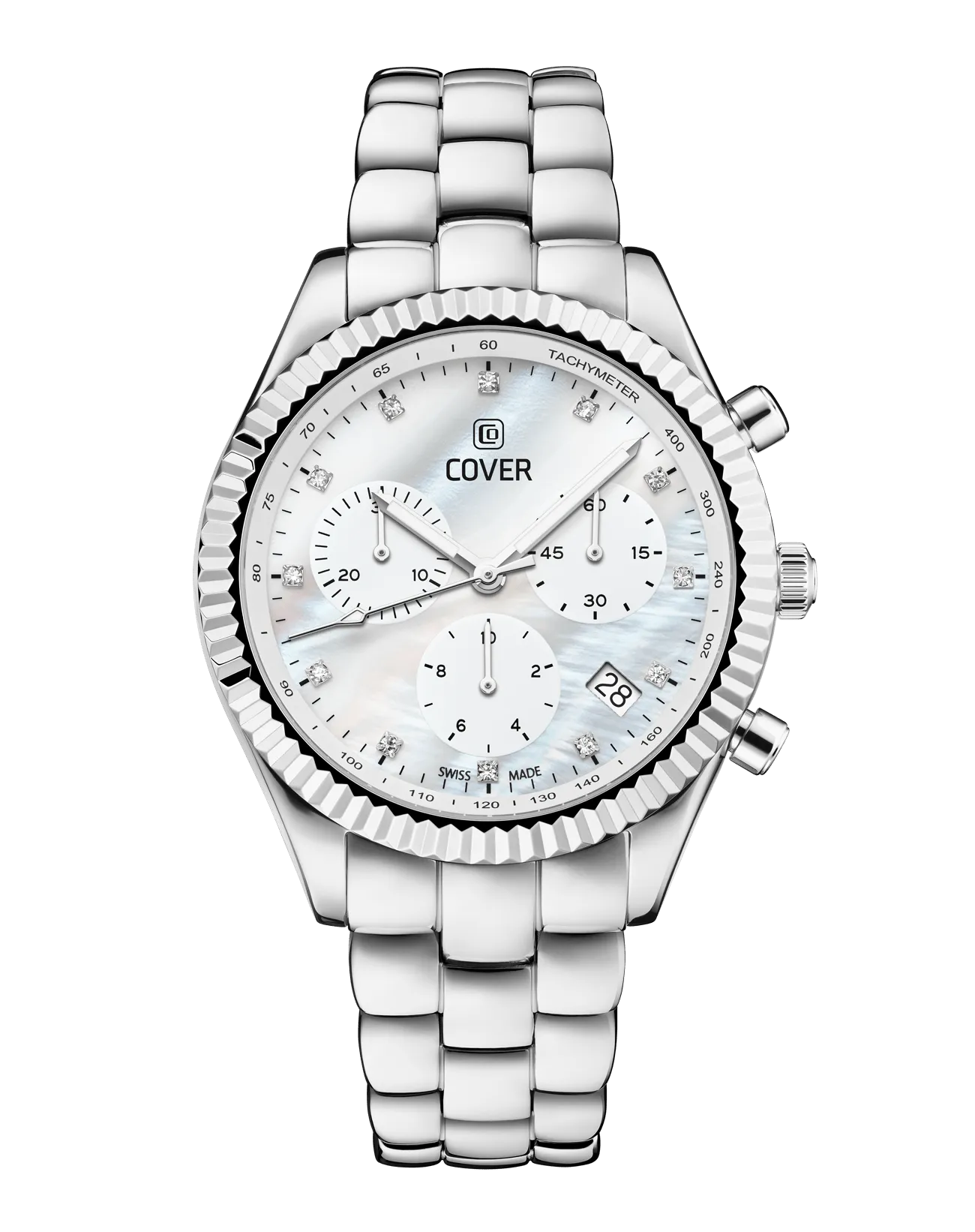 COVER Valentina Chrono Watch Crystals White Pearl, Silver
