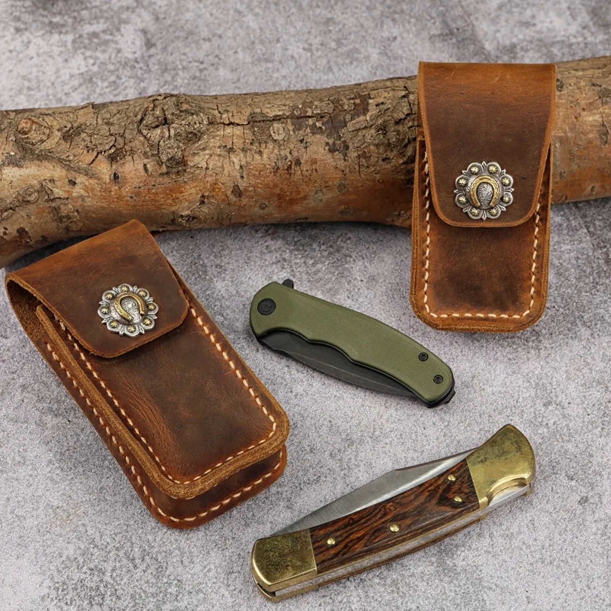 Cowhide knife sheath with belt loop for buck 110 CIVIVI mini Praxis knife