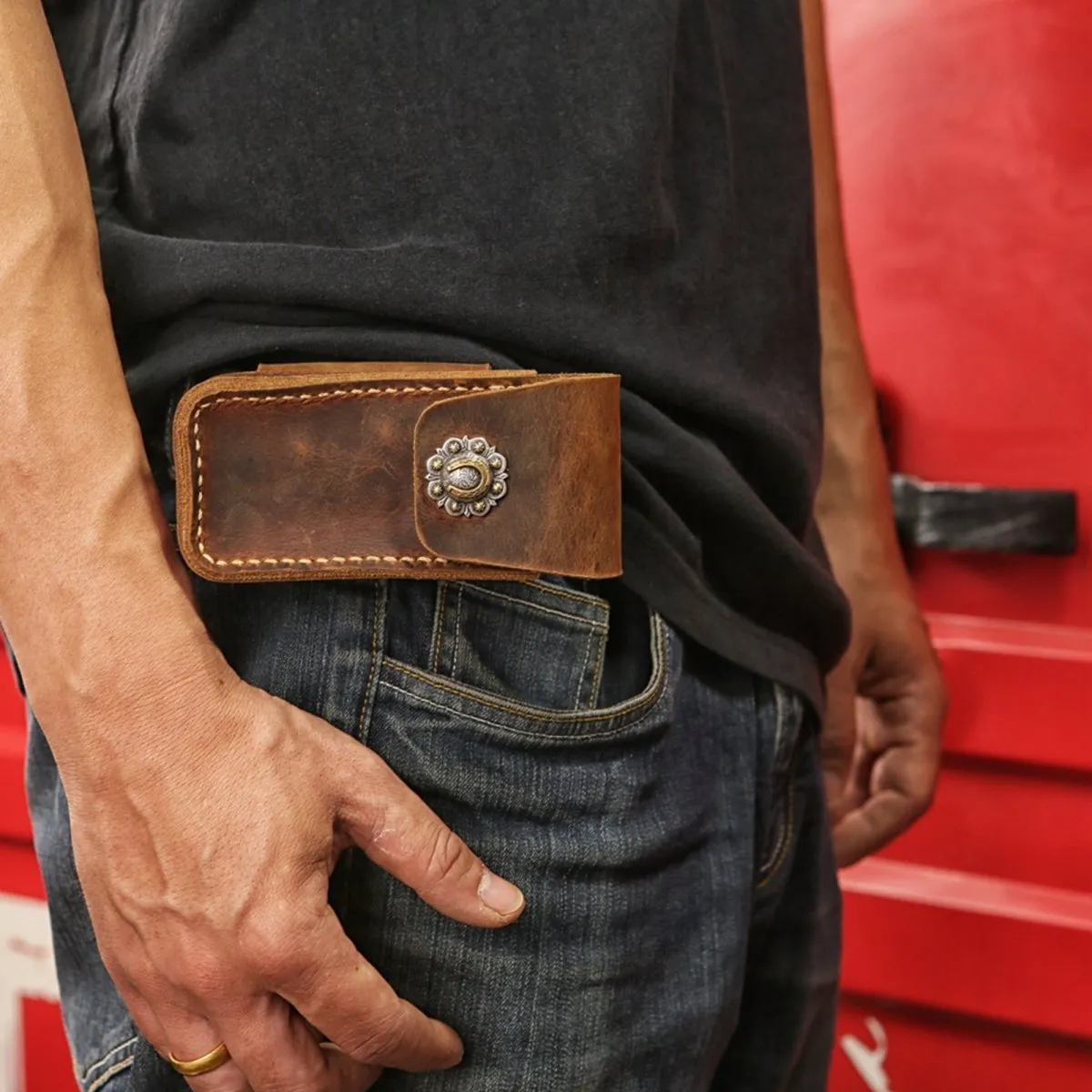 Cowhide knife sheath with belt loop for buck 110 CIVIVI mini Praxis knife