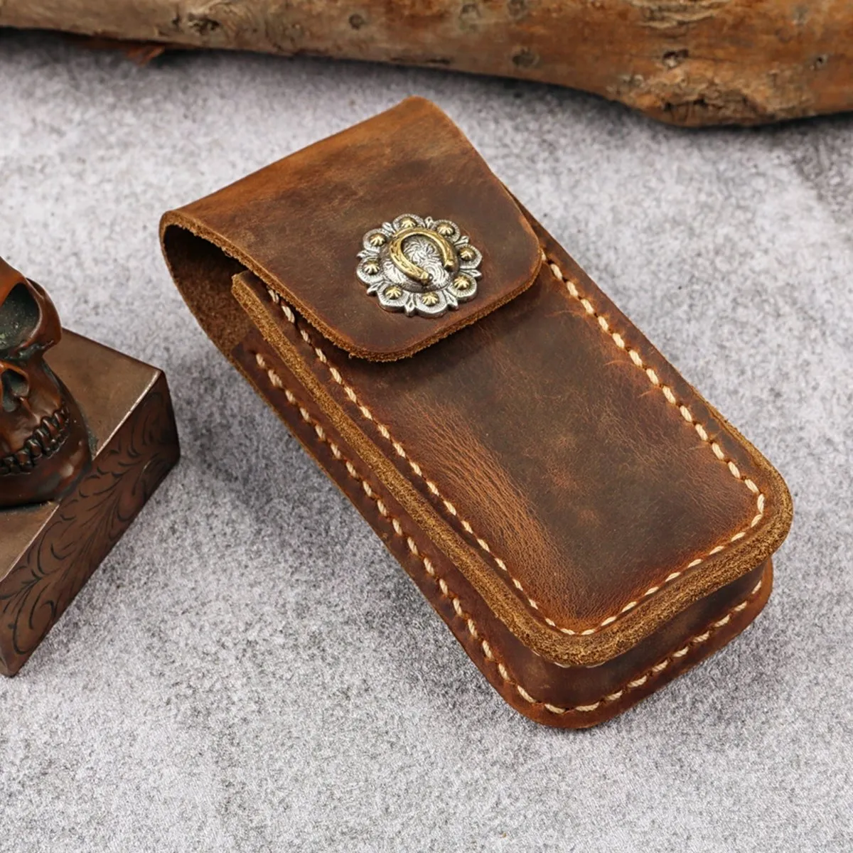 Cowhide knife sheath with belt loop for buck 110 CIVIVI mini Praxis knife