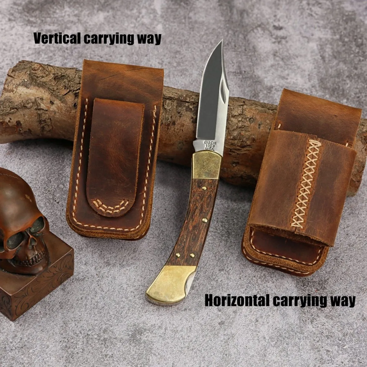 Cowhide knife sheath with belt loop for buck 110 CIVIVI mini Praxis knife