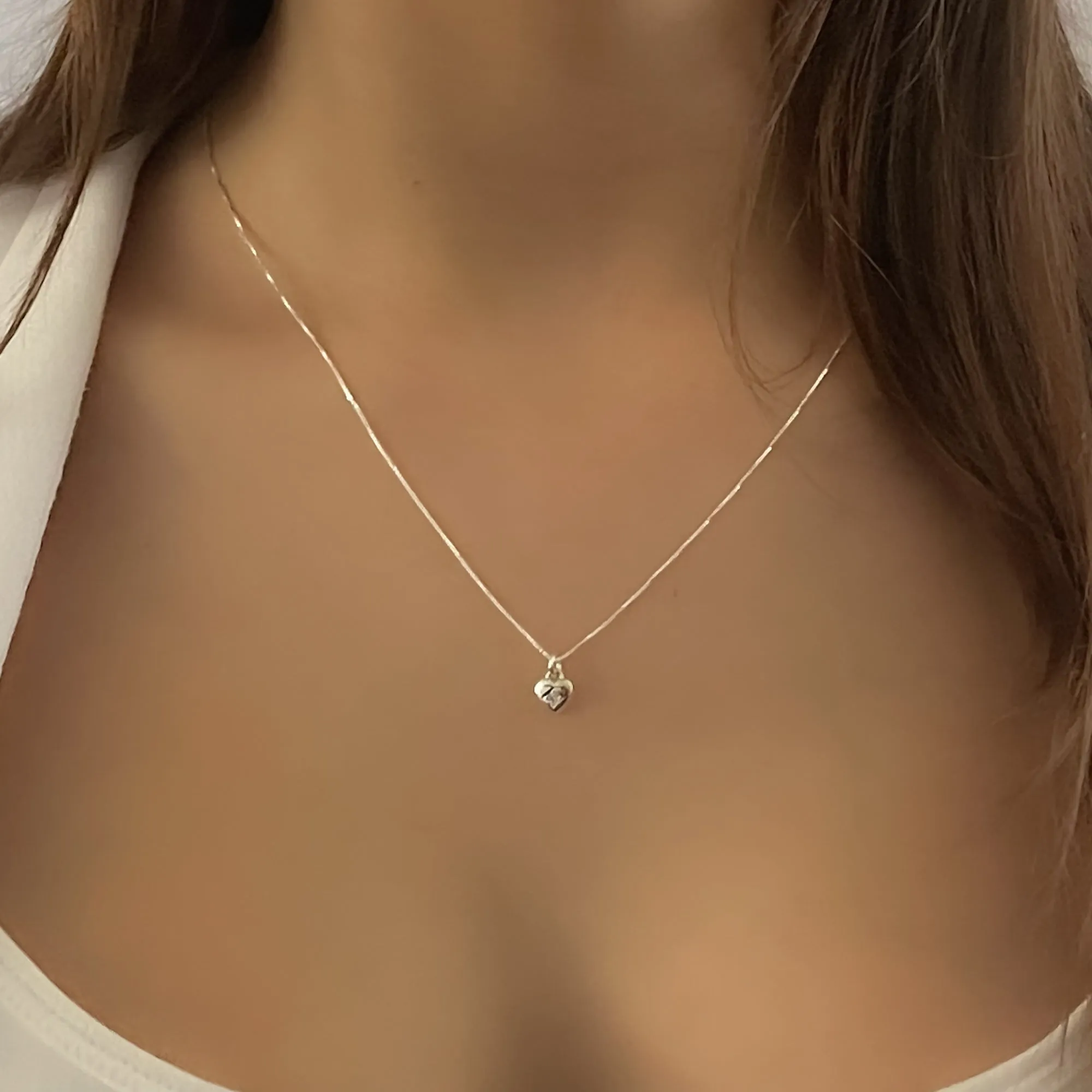 Cubic Zirconia Heart Charm Necklace