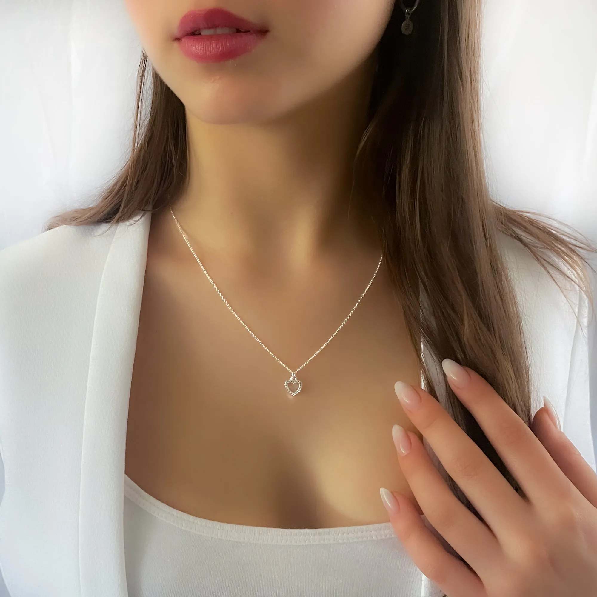 Cubic Zirconia Heart Frame Necklace