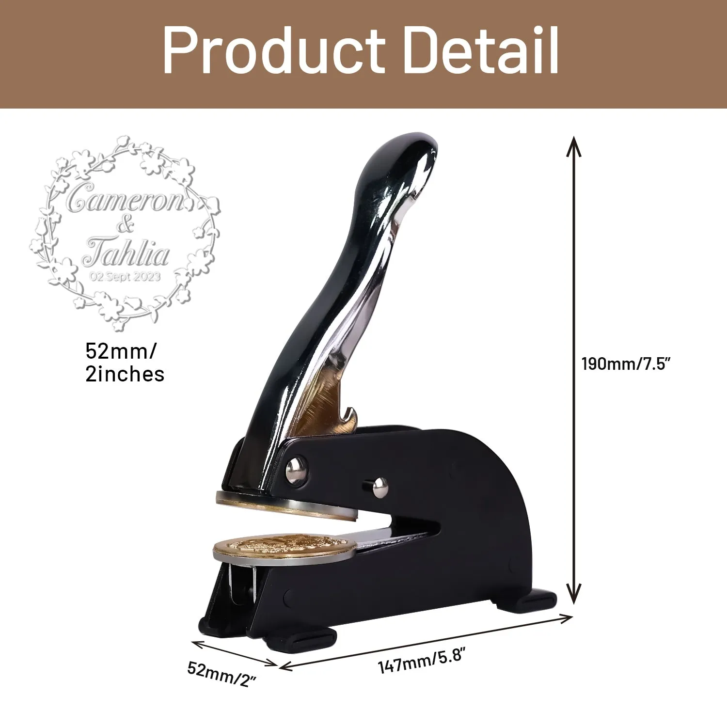 Custom Cursive Ampersand Initials Minimalist Wedding Embosser