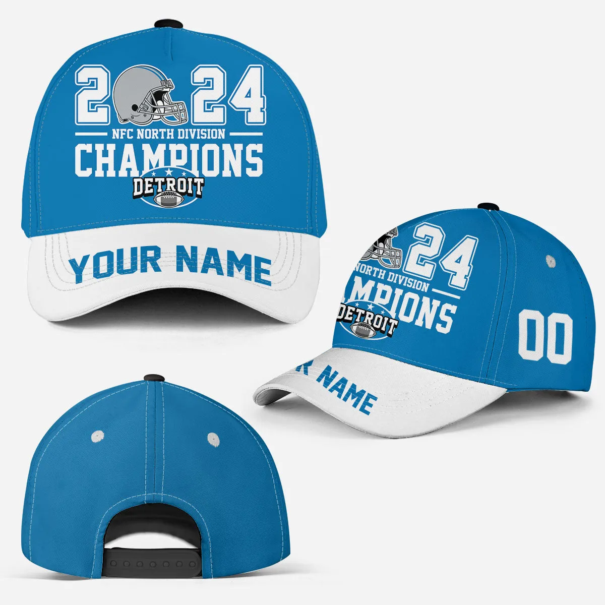 Custom Detroit American Football 2024 NFC North Division  Champions Classic Hat Cap, Division Champs Custom Classic Hat Cap