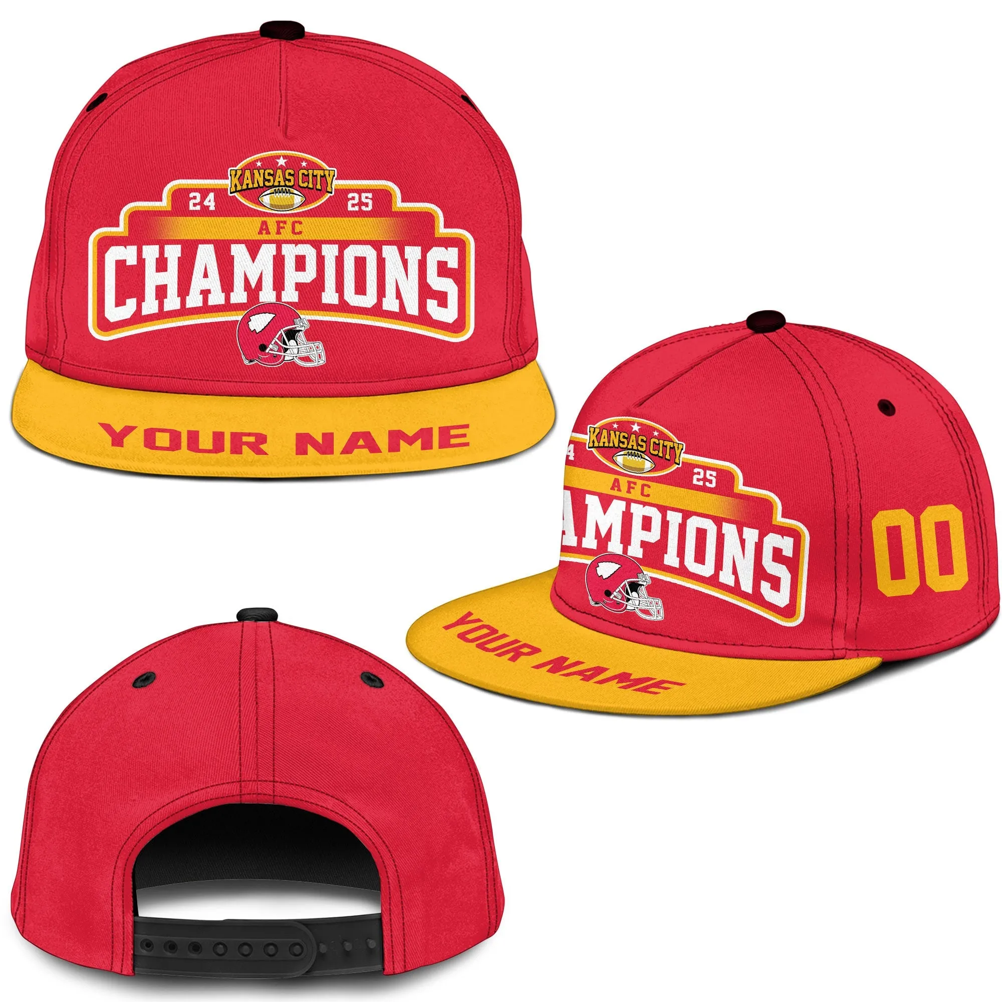 Customized Kansas City Football 2024-2025 AFC Champions Classic Hat Cap, American Football Champs Custom Classic Hat Cap