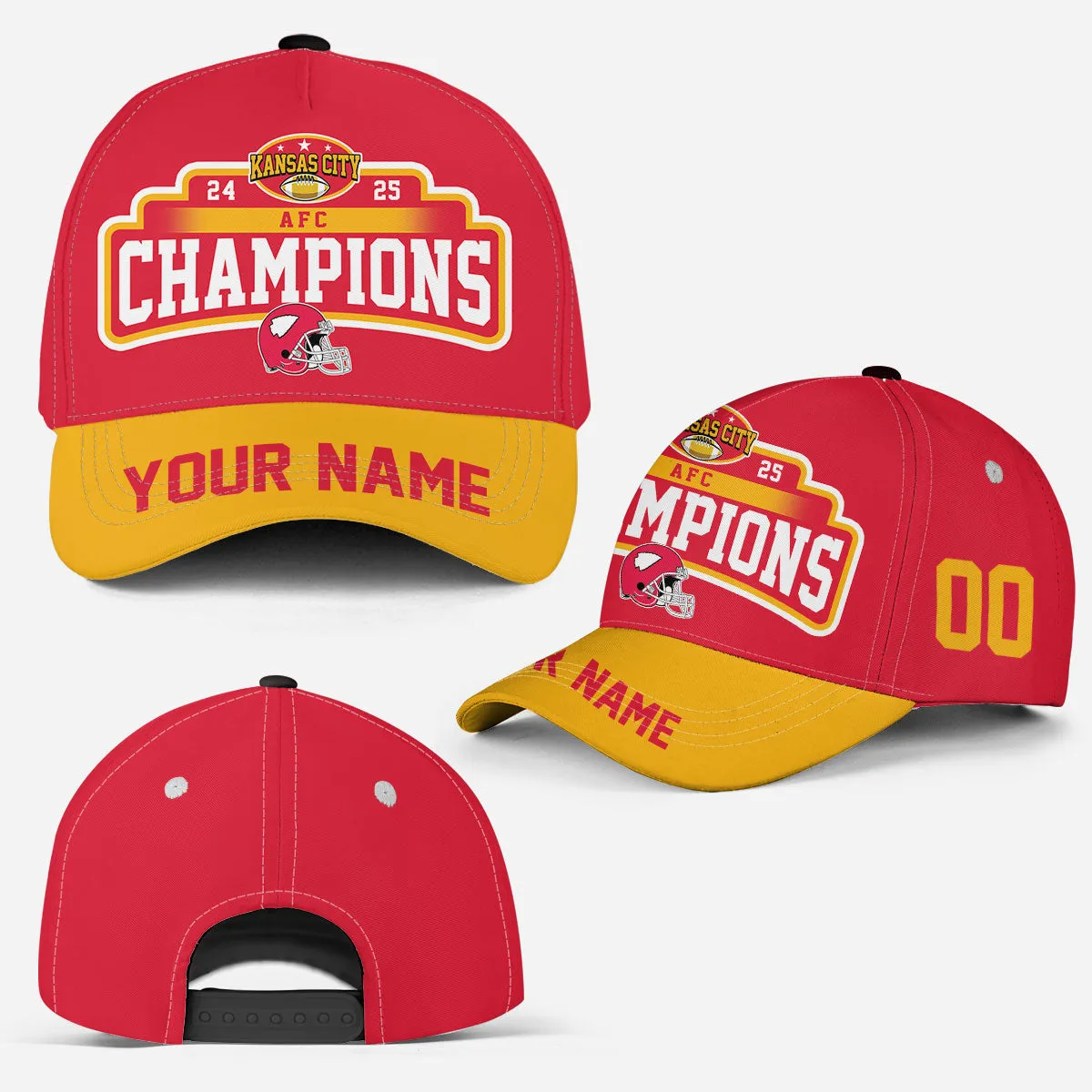 Customized Kansas City Football 2024-2025 AFC Champions Classic Hat Cap, American Football Champs Custom Classic Hat Cap