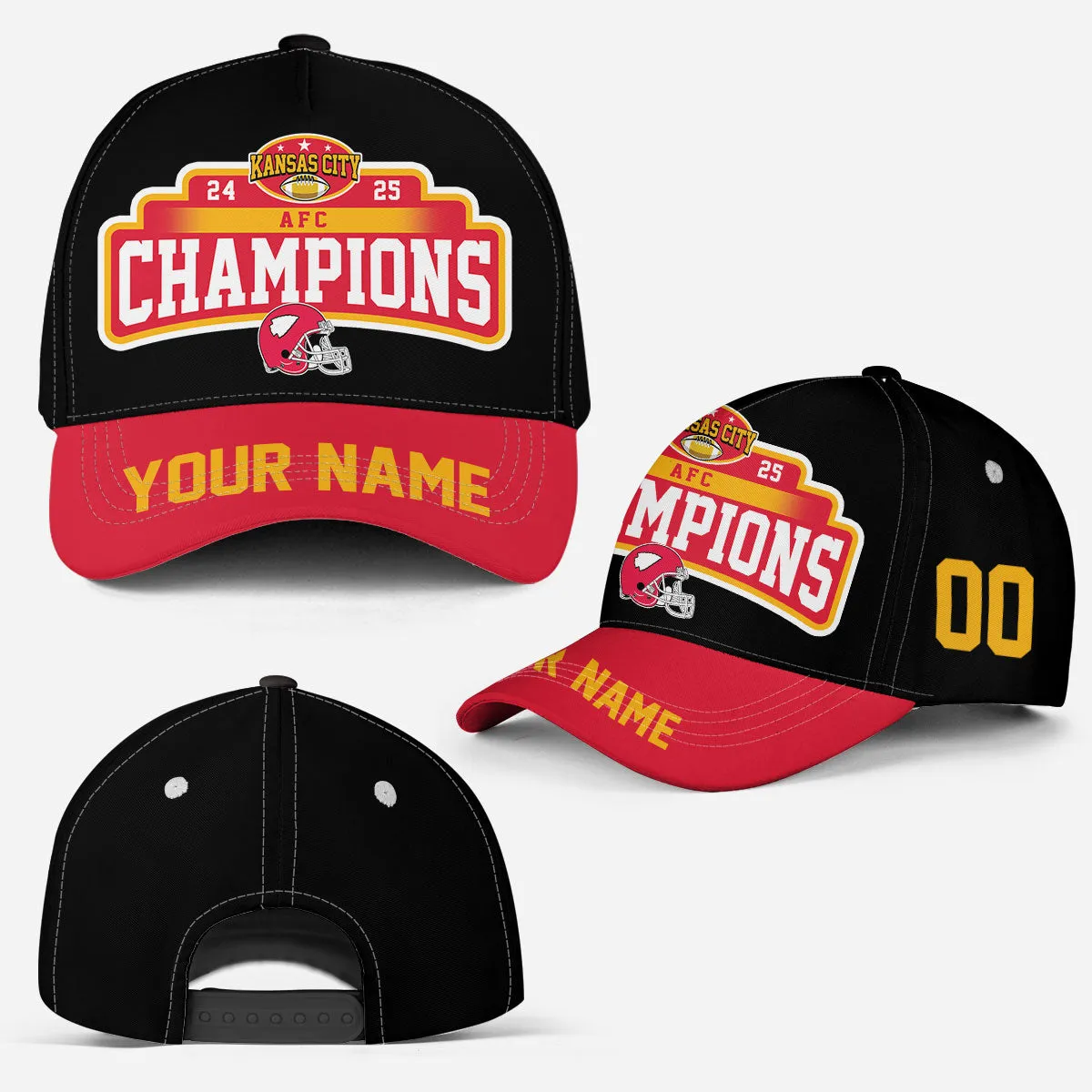 Customized Kansas City Football 2024-2025 AFC Champions Classic Hat Cap, American Football Champs Custom Classic Hat Cap