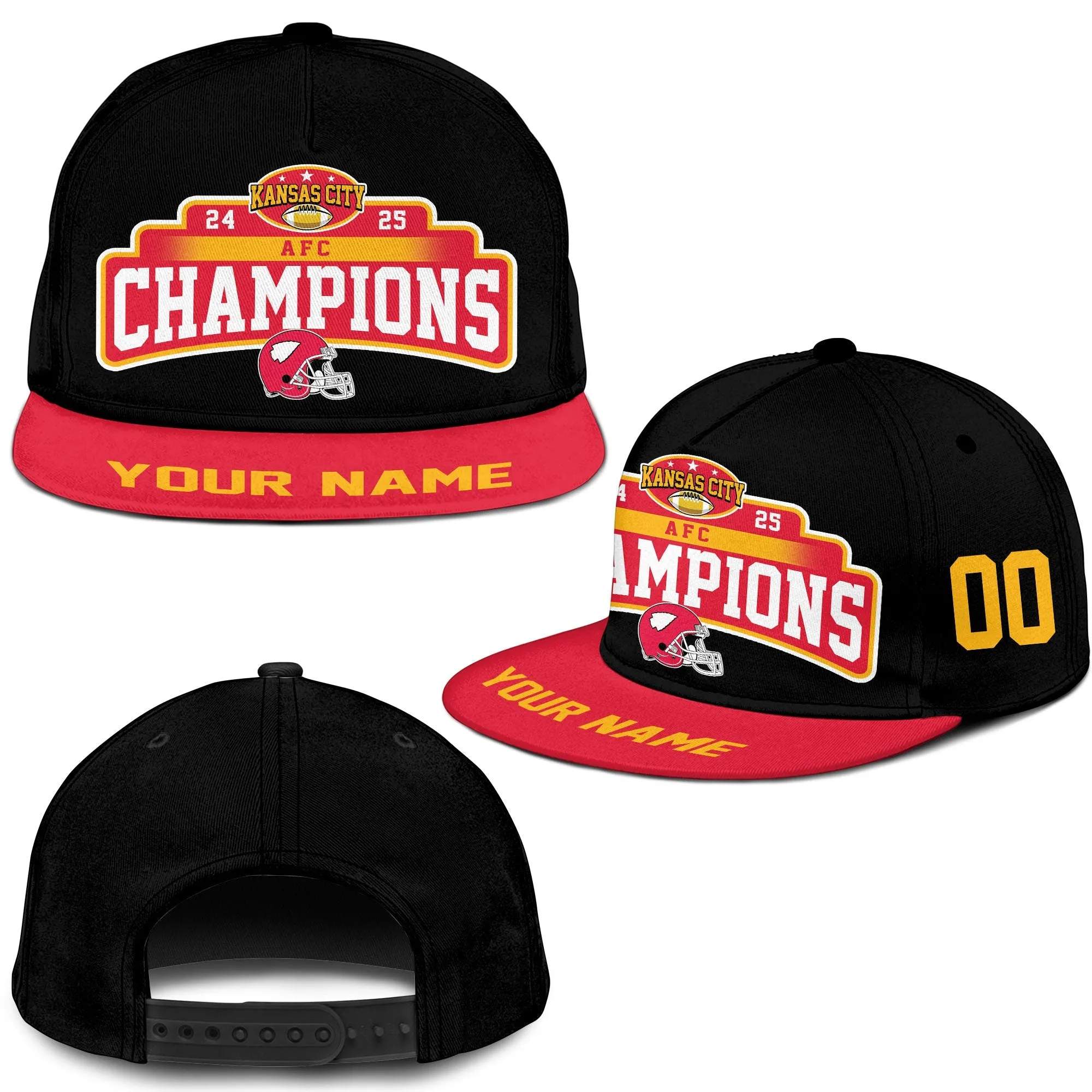 Customized Kansas City Football 2024-2025 AFC Champions Classic Hat Cap, American Football Champs Custom Classic Hat Cap