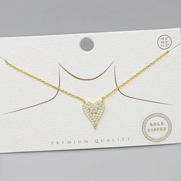 CZ Pave Heart Pendant Gold Dipped Short Necklace