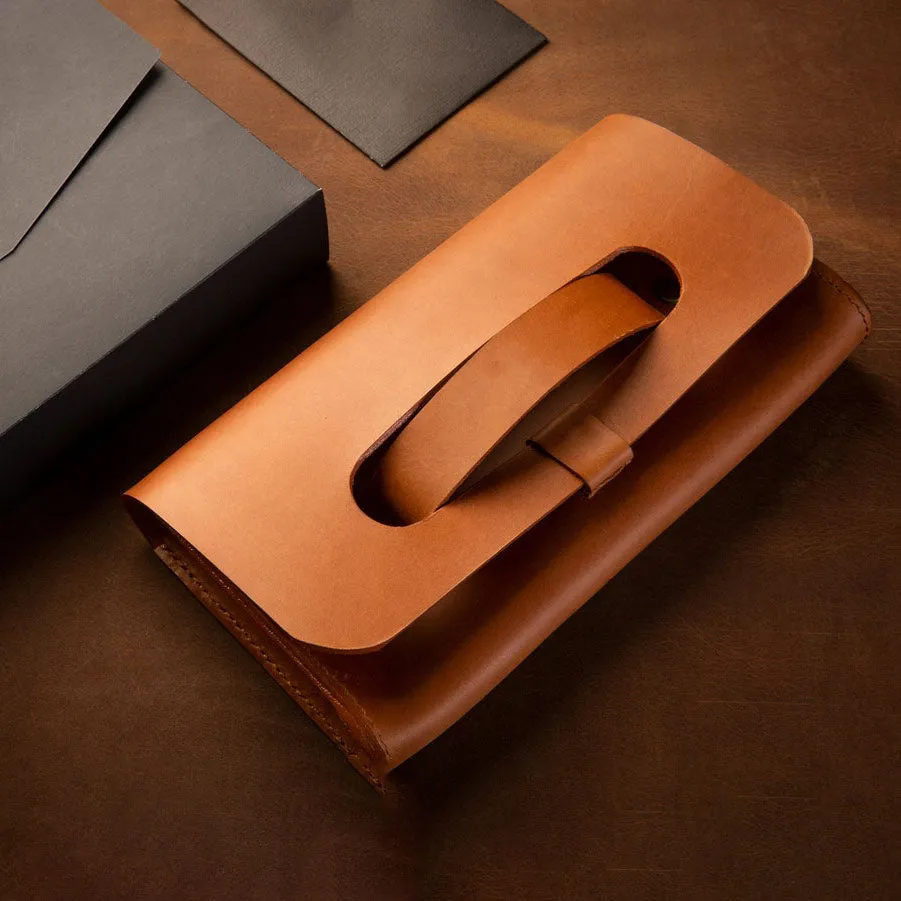 Dazzlo Classic Leather Clutch - Tan/Chocolate Brown/Natural Brown/Black - 9"