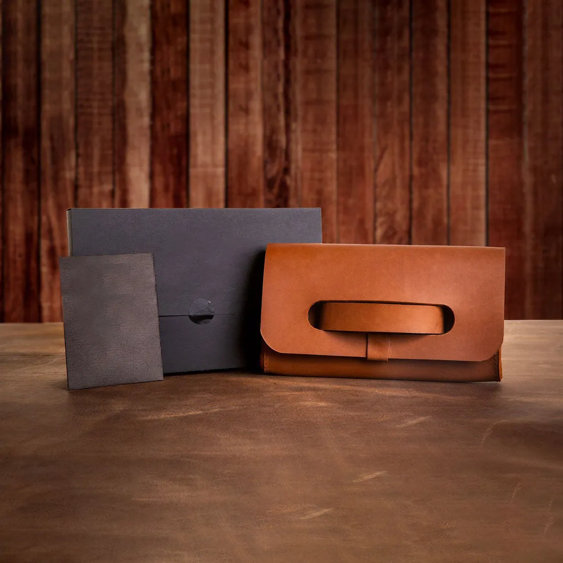 Dazzlo Classic Leather Clutch - Tan/Chocolate Brown/Natural Brown/Black - 9"