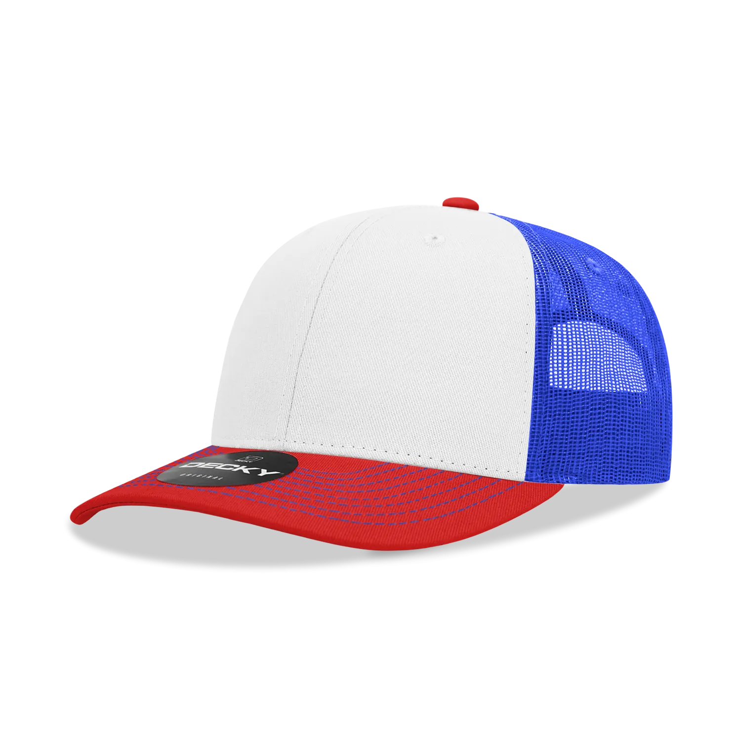 Decky 6031 - 6 Panel Mid Profile Structured Contra-Stitch Trucker Hat - CASE Pricing
