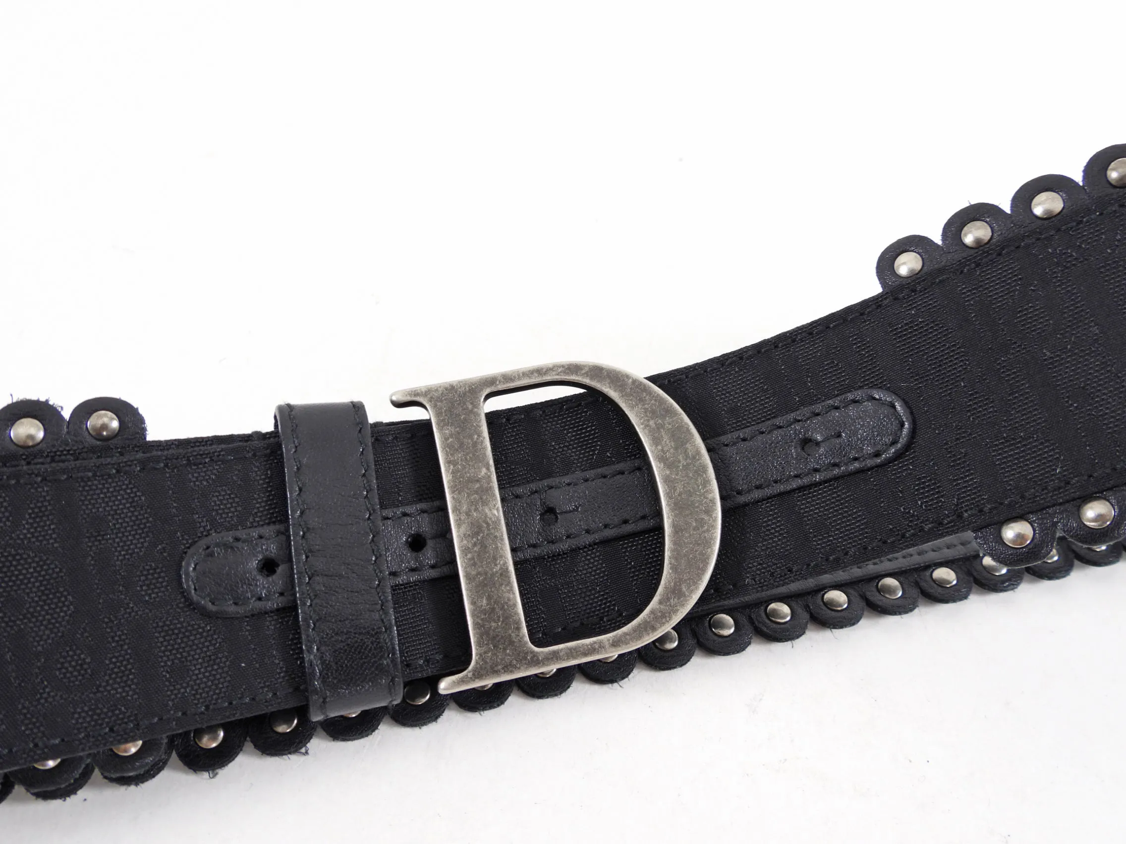 Dior Vintage 2000's Wide Oblique Studded D Belt - 31-35"