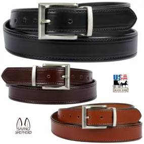 DRESS BELT - Stitched Bridle Leather in 4 Colors USA HANDMADE