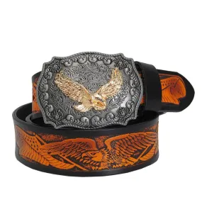Eagle Totem Copper Smooth Buckle Men Vintage Style Leather Belt