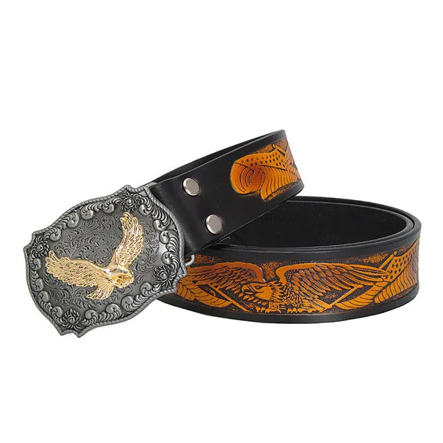 Eagle Totem Copper Smooth Buckle Men Vintage Style Leather Belt