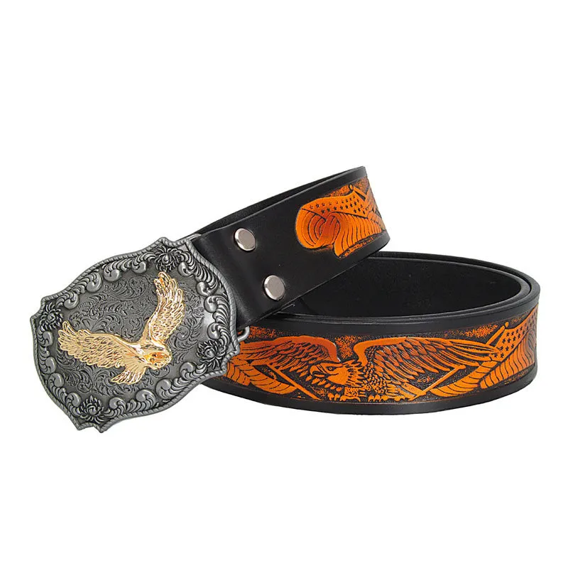 Eagle Totem Copper Smooth Buckle Men Vintage Style Leather Belt