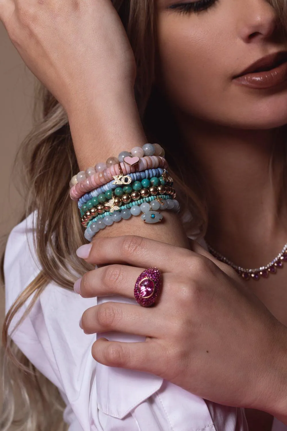 Elephant Family Opal Heishi Charm Bracelet