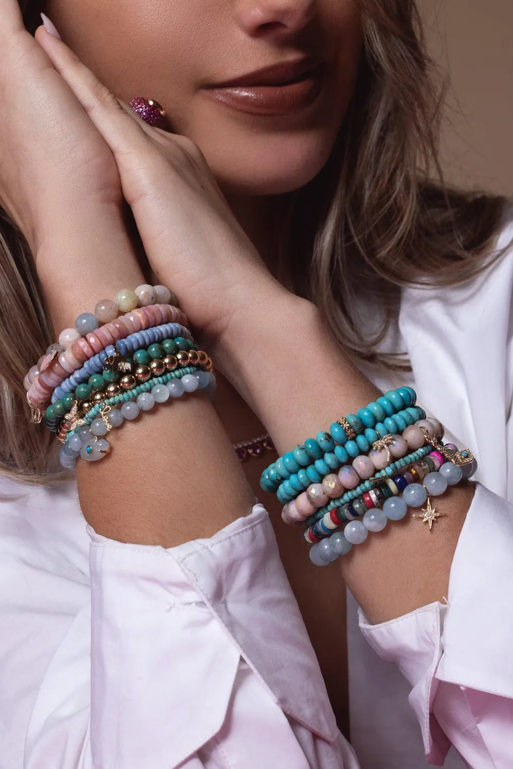 Elephant Family Opal Heishi Charm Bracelet