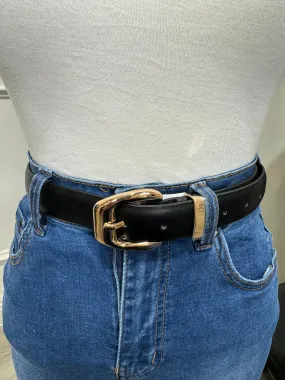 Elina - Black Leather Belt with Gold Buckle