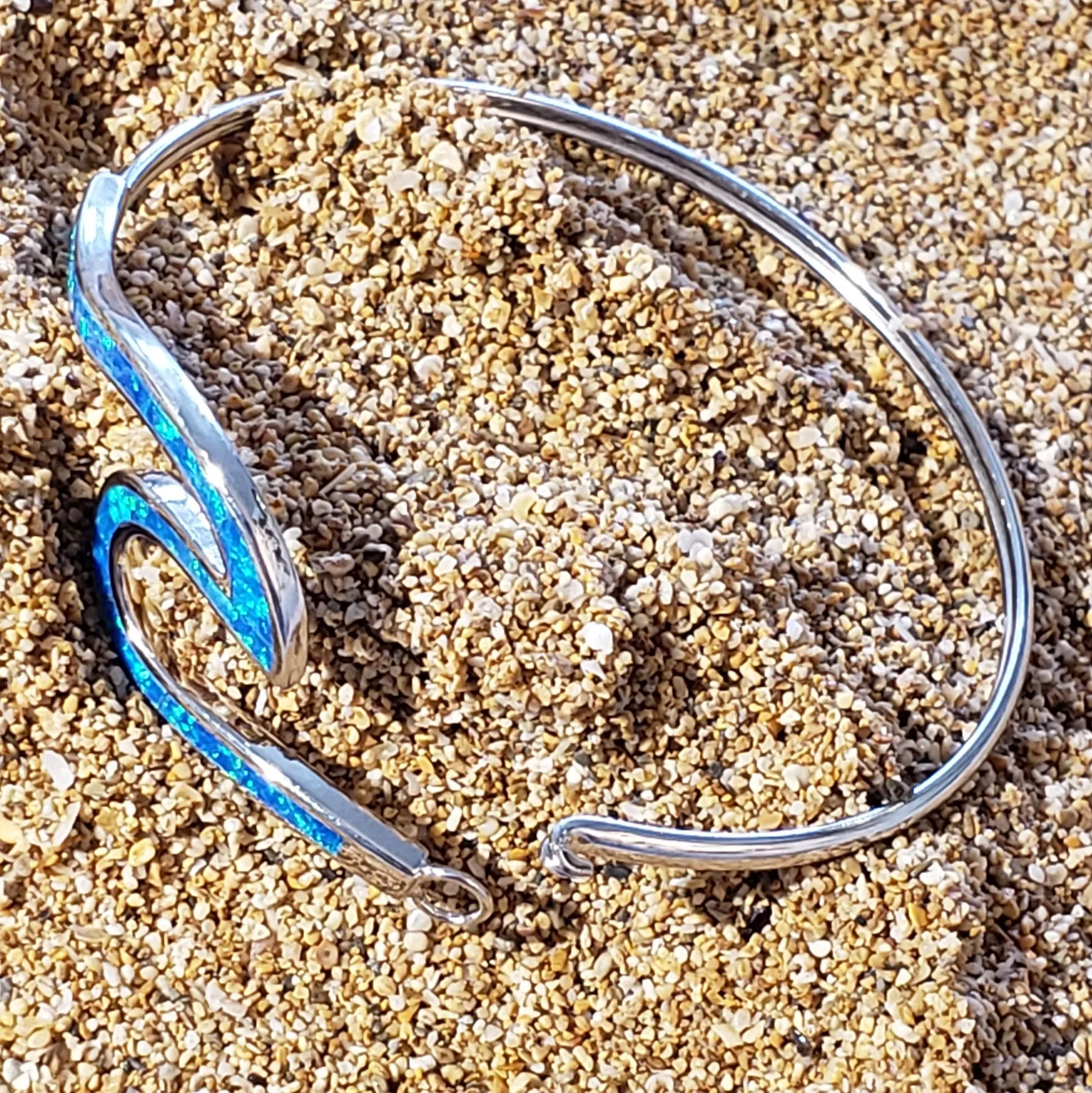 Flex Bangle Crushed Opal Wave Sterling Silver 7"