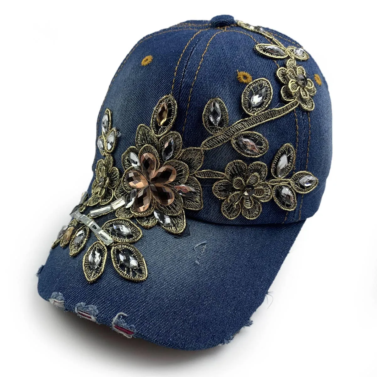 Floral Rhinestone Baseball Cap