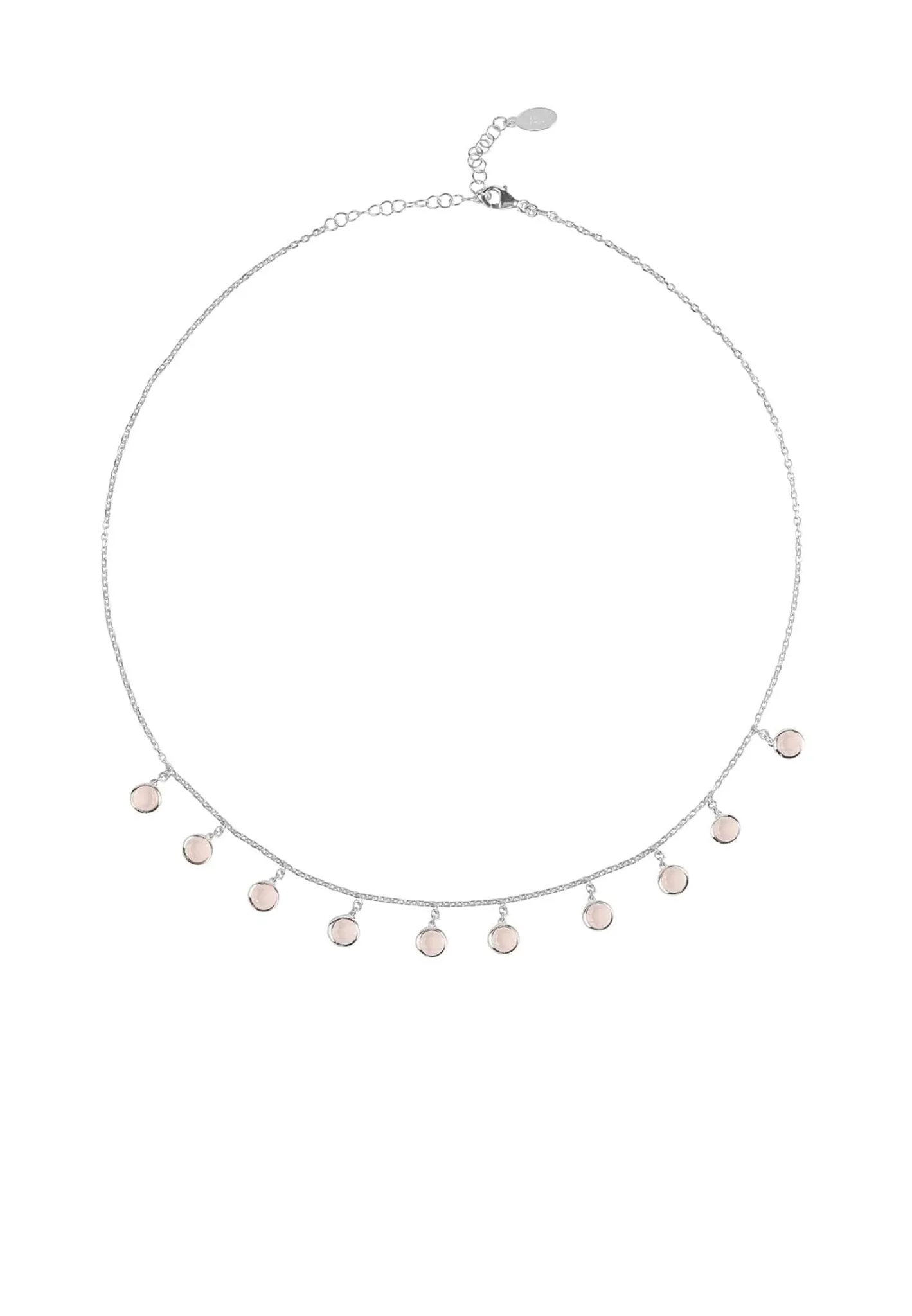 Florence Round Gemstone Necklace Silver Rose Quartz