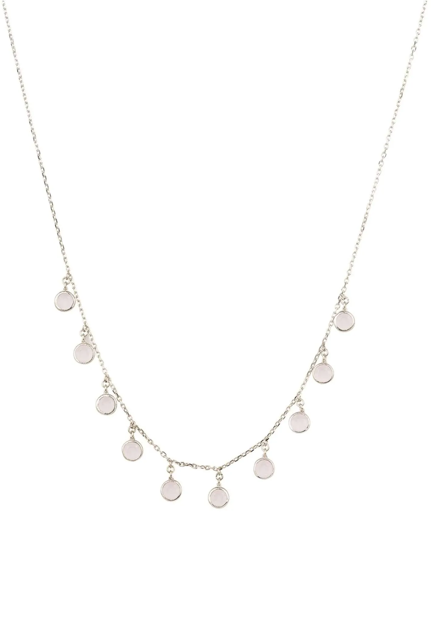 Florence Round Gemstone Necklace Silver Rose Quartz