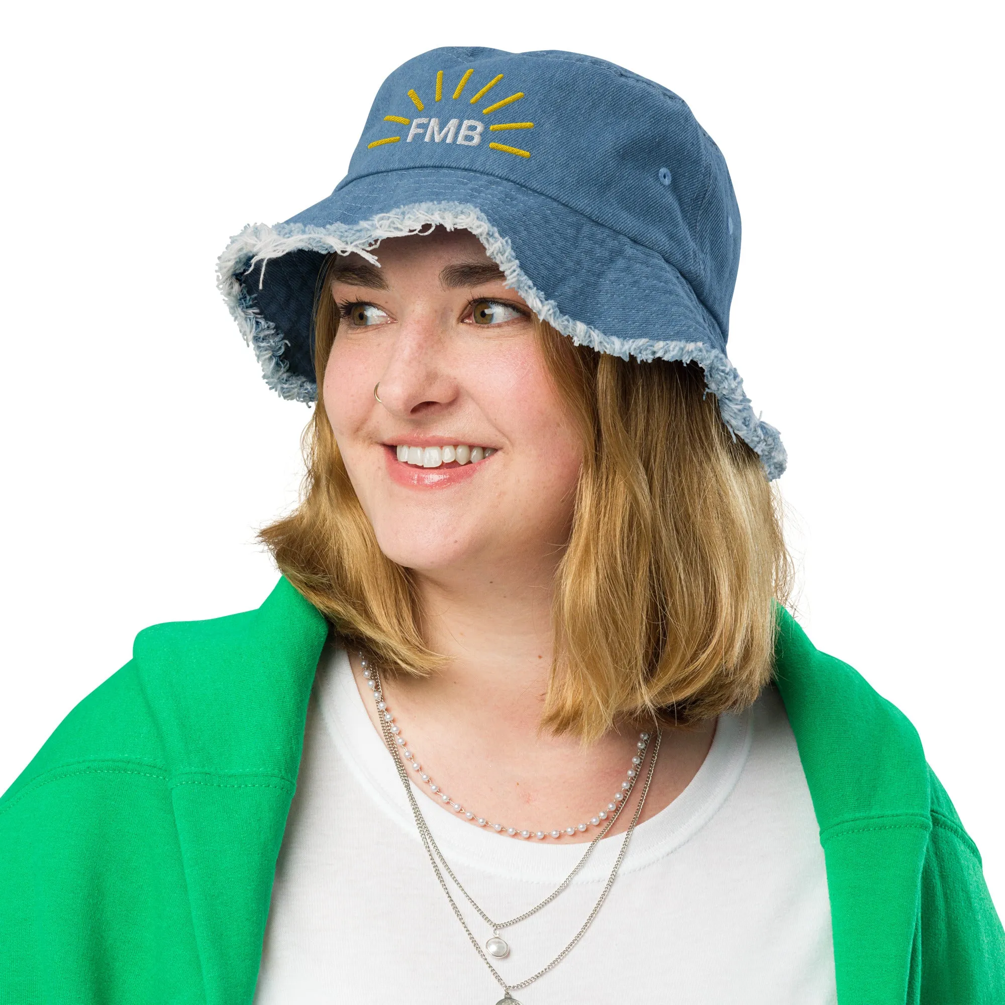 FORT MYERS BEACH "FMB" - Florida Distressed denim bucket hat