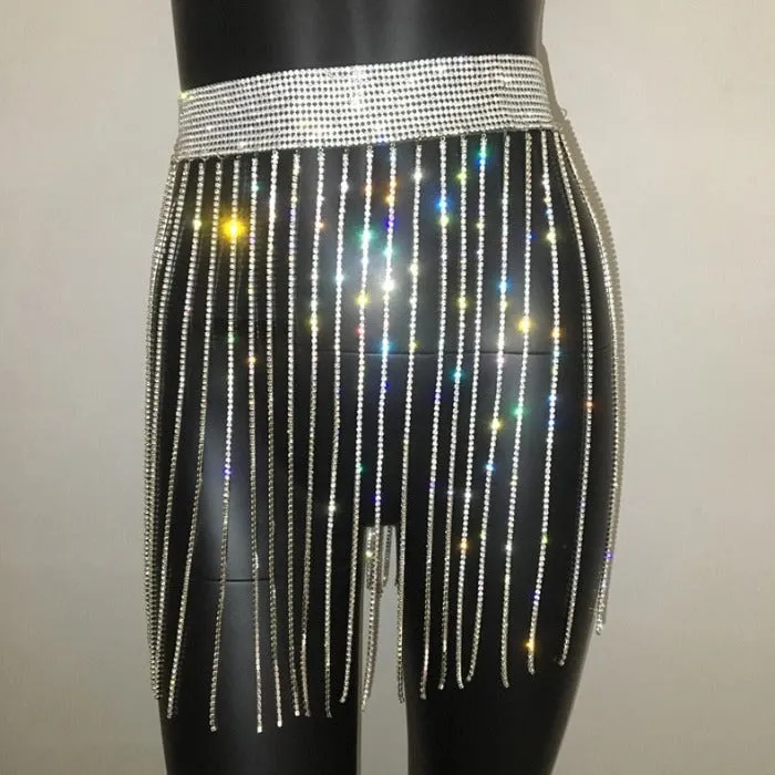 Fully Diamond Fringe Belly Belt