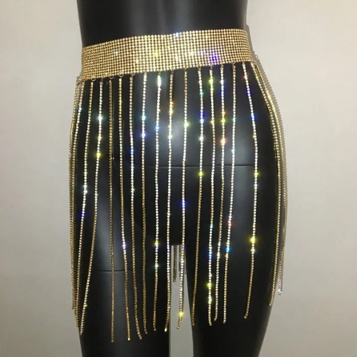Fully Diamond Fringe Belly Belt