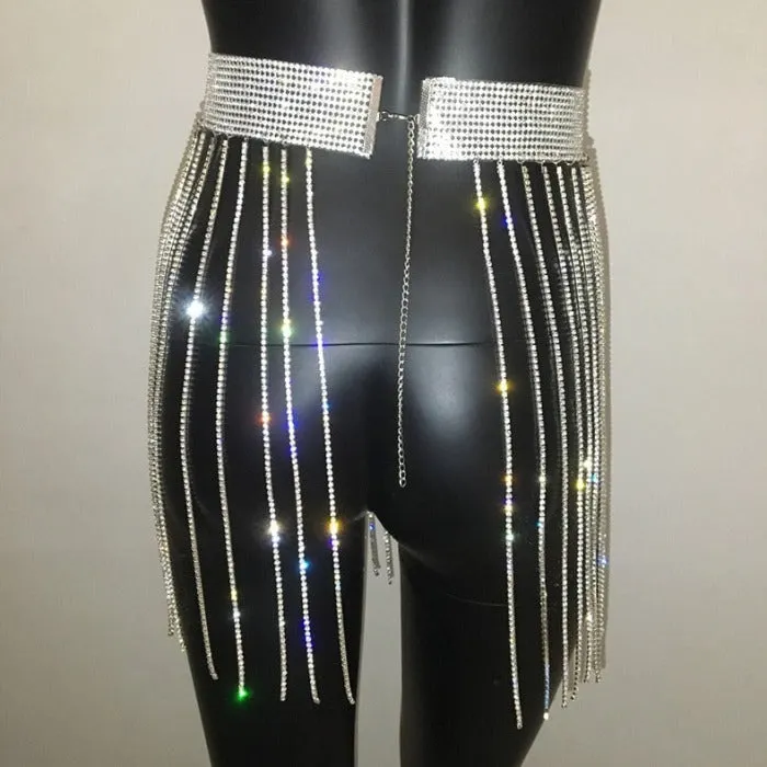 Fully Diamond Fringe Belly Belt