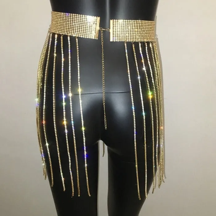 Fully Diamond Fringe Belly Belt