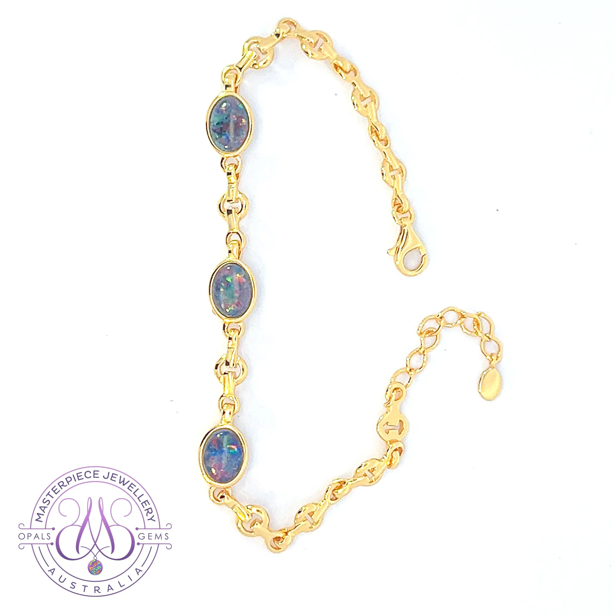 Gold Plated Sterling Silver Opal triplet bracelet 8x6mm