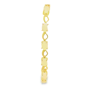 Gold Plated Sterling Silver patterned bracelet with 7x5mm White Opals