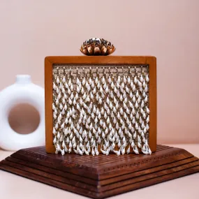 Golden Tassel Embellished Wooden Clutch