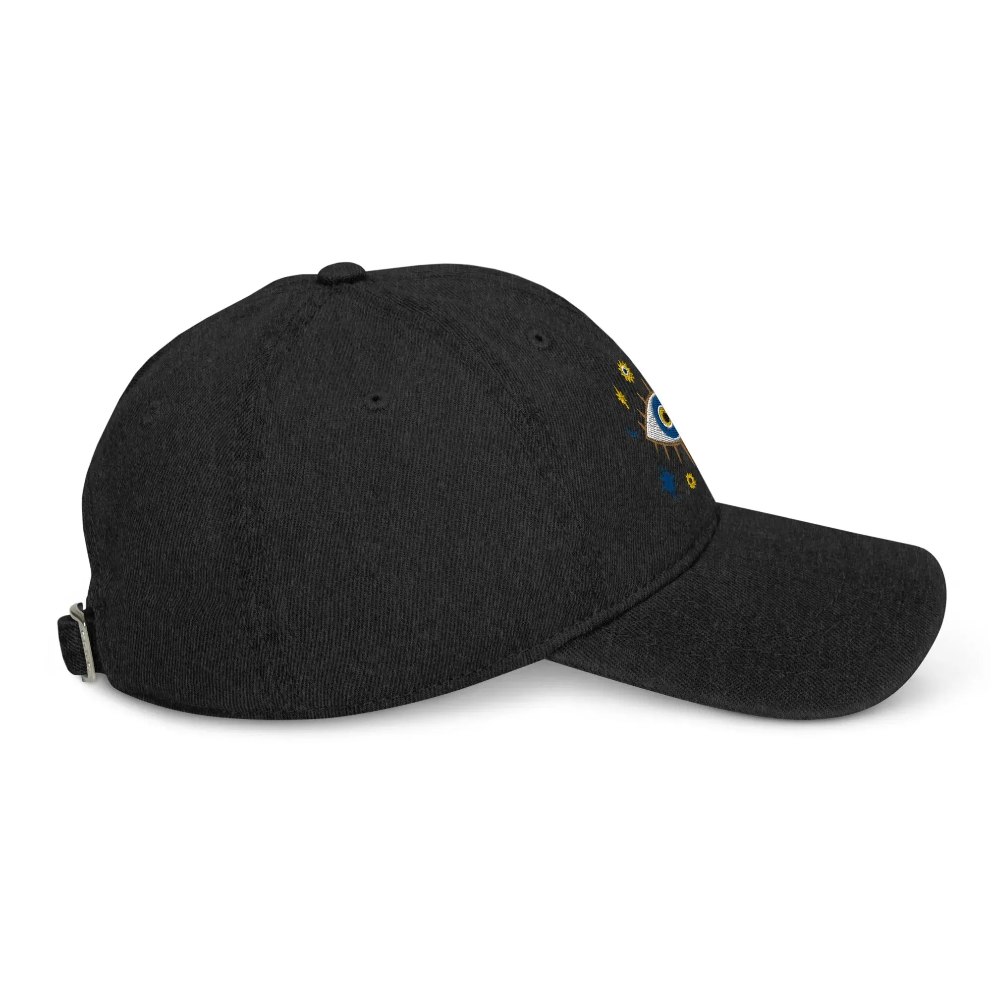 Greek Evil Eye Embroidered Denim Dad Hat