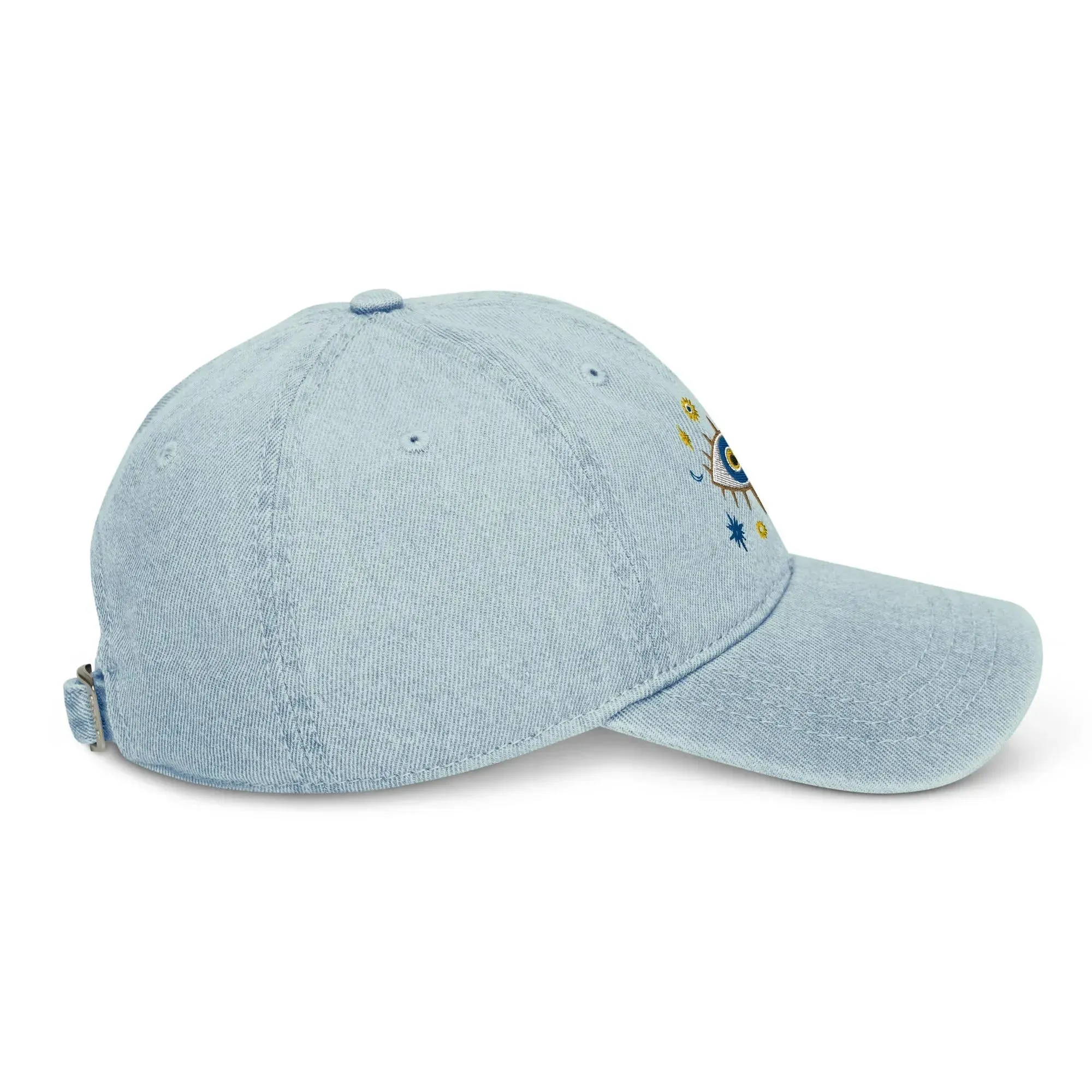 Greek Evil Eye Embroidered Denim Dad Hat