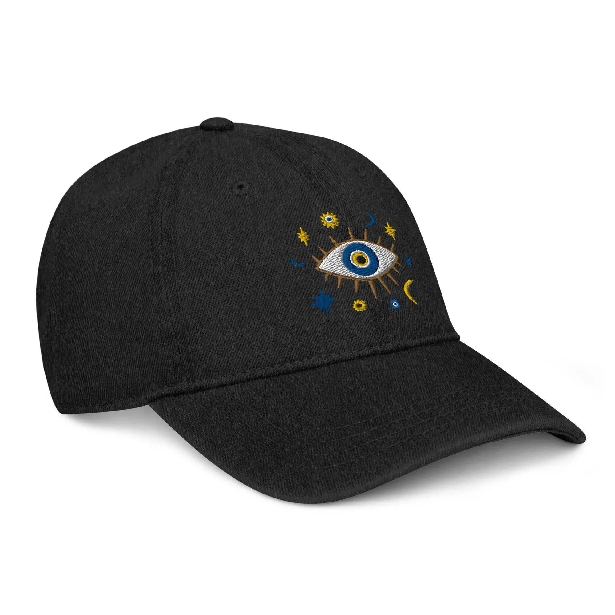 Greek Evil Eye Embroidered Denim Dad Hat
