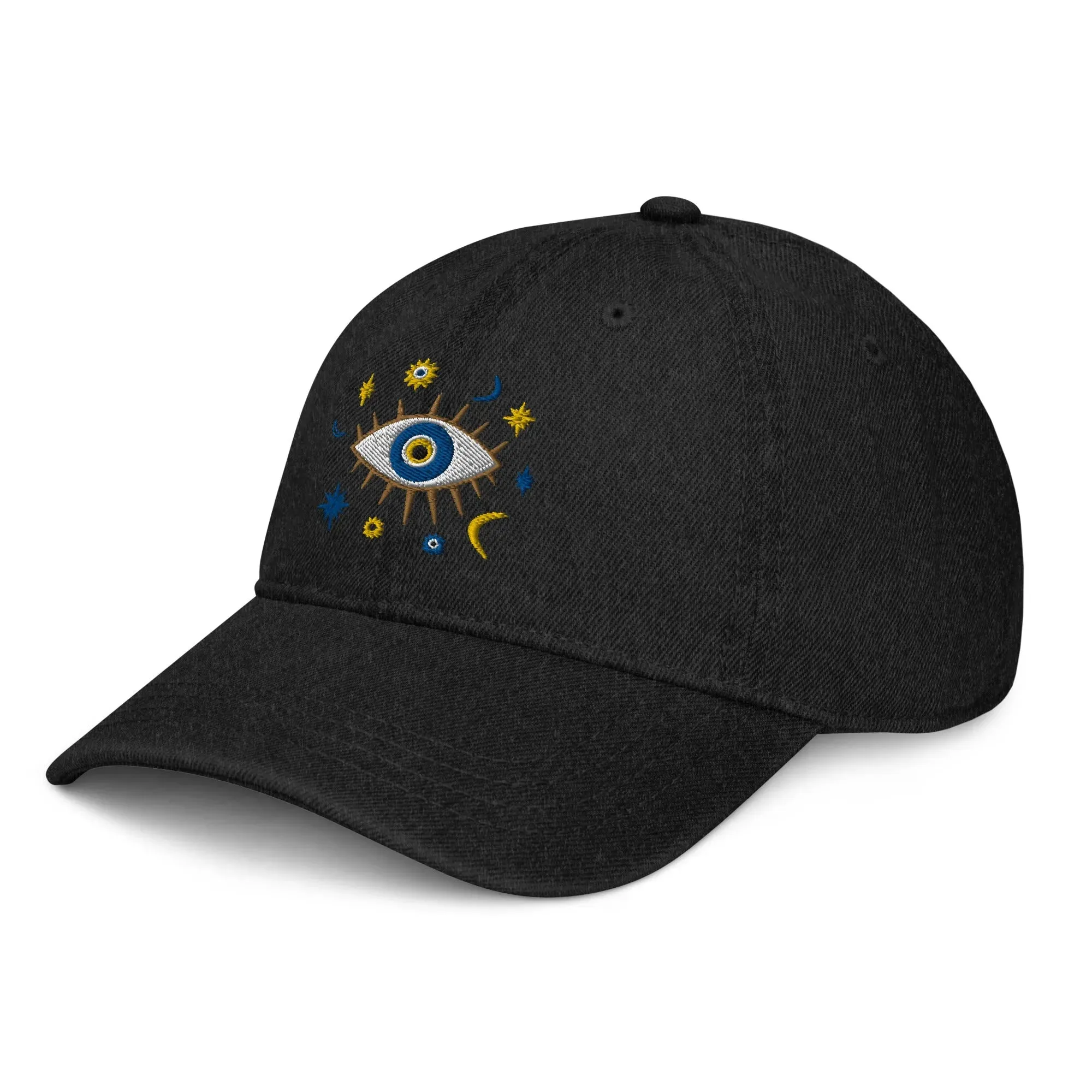 Greek Evil Eye Embroidered Denim Dad Hat