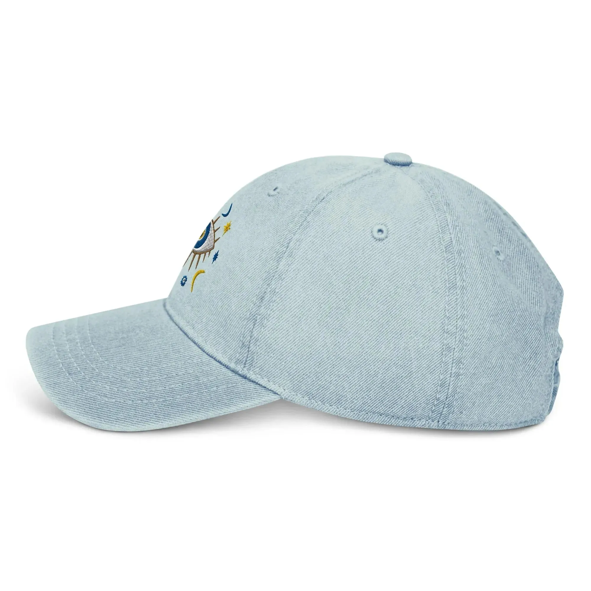Greek Evil Eye Embroidered Denim Dad Hat