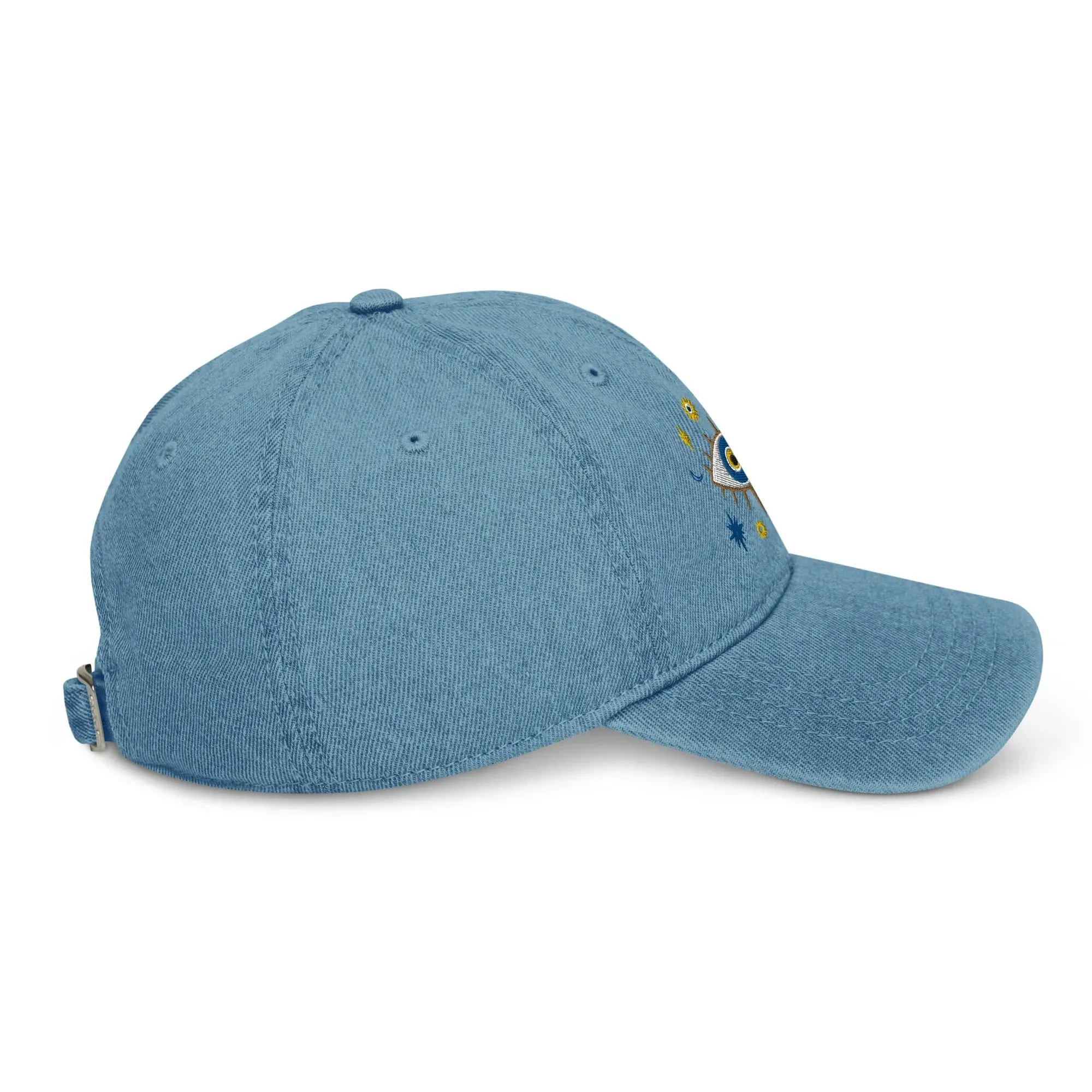 Greek Evil Eye Embroidered Denim Dad Hat