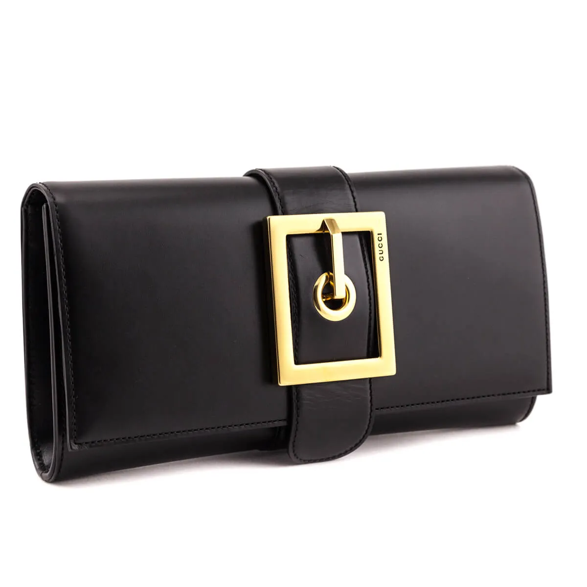 Gucci Black Leather Lady Buckle Clutch