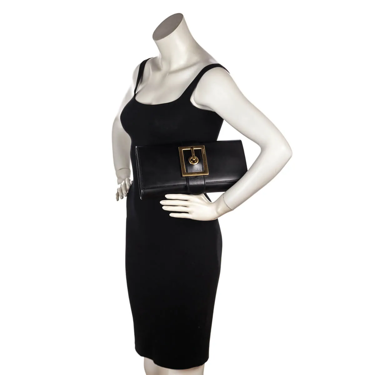 Gucci Black Leather Lady Buckle Clutch